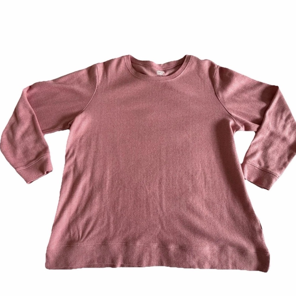 Lands' End Sweater Womens XL Pink Herringbone Knit Crewneck Pullover Preppy